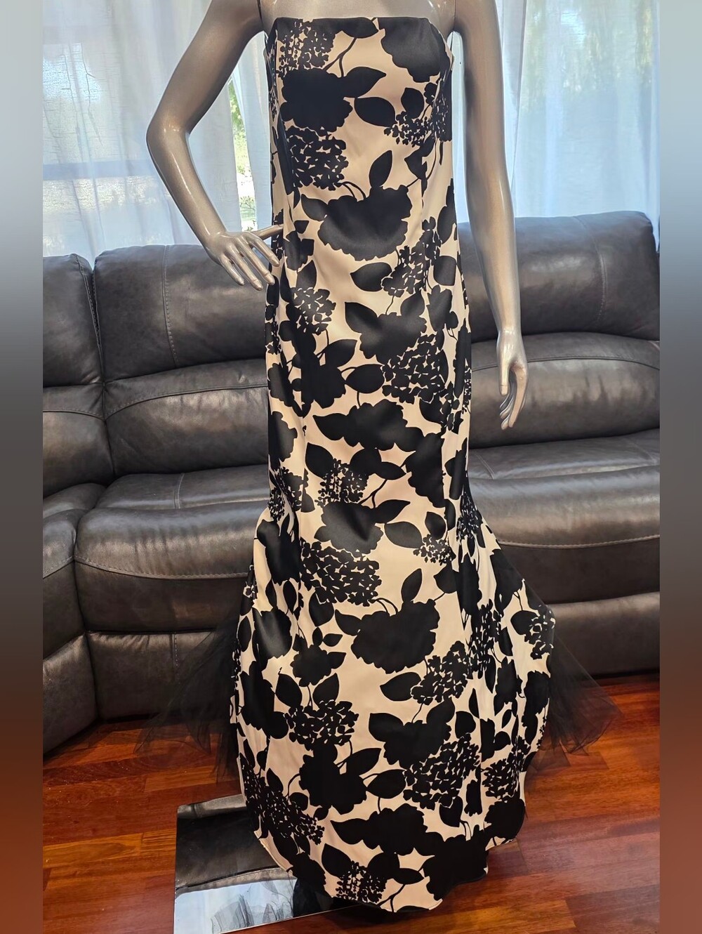 Vintage Size 12 Scott McClintock Black & Ivory Formal Dress Y2K Evening Gown